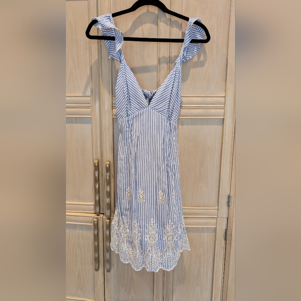 Dress Forum LA Blue and White Striped Midi Dress Sz Small - Picture 4 of 9